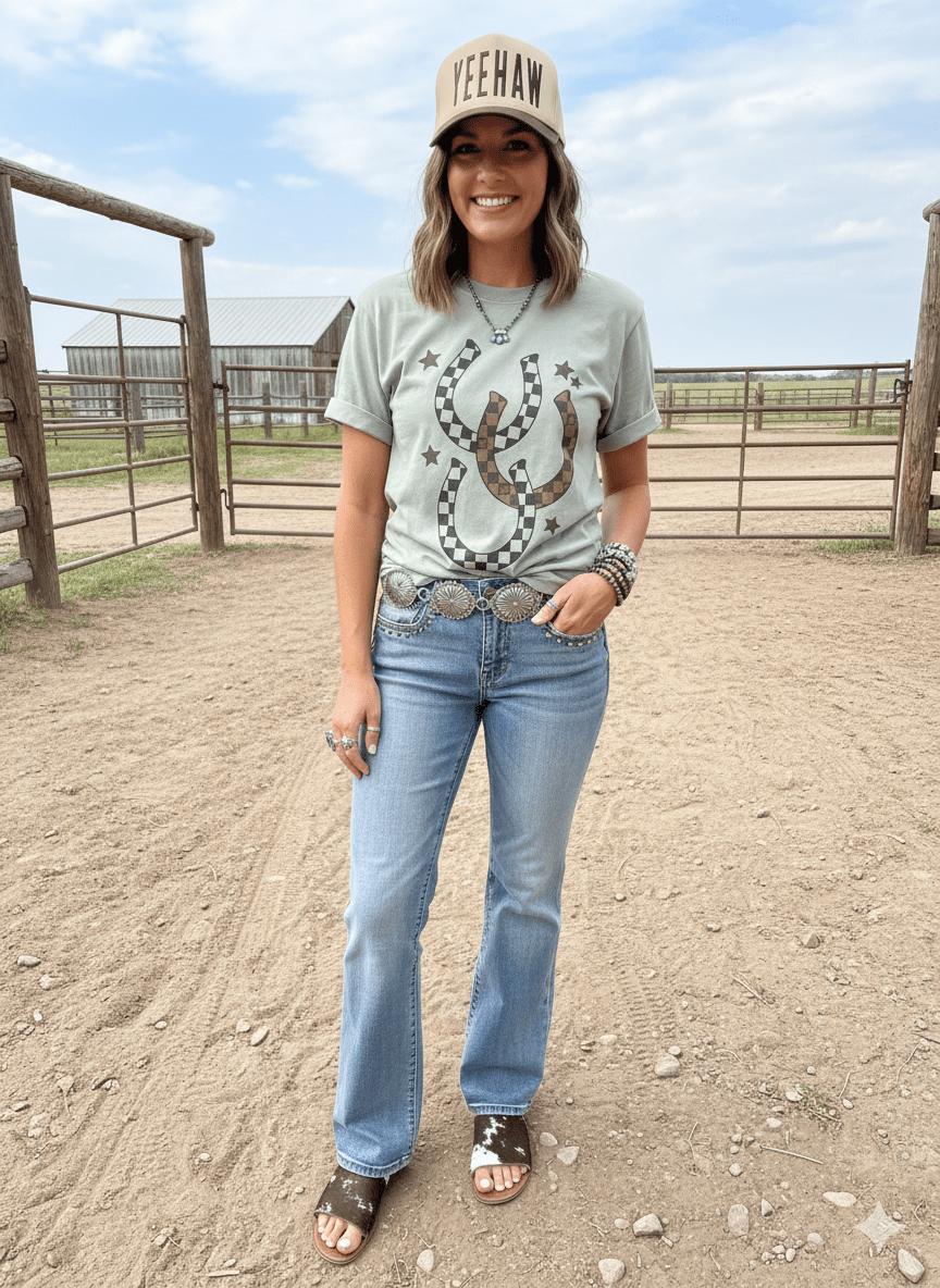 Western Checkered Horseshoe Graphic Tee