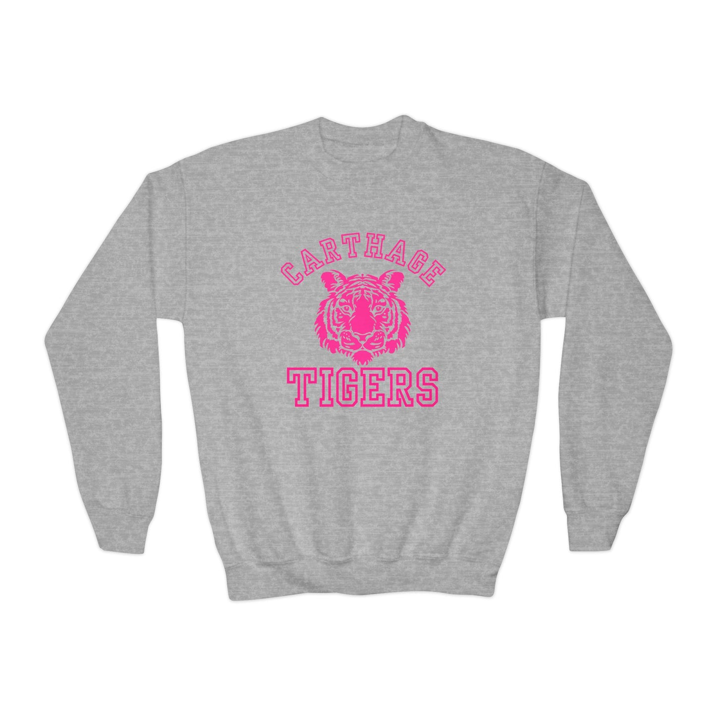 youth pink carthage tiger crewneck sweatshirt