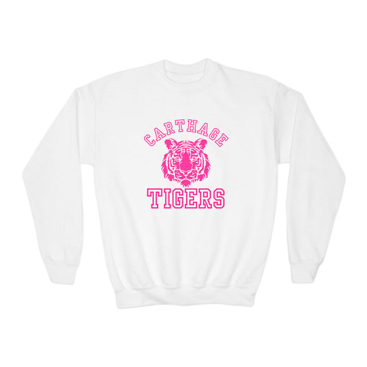 youth pink carthage tiger crewneck sweatshirt