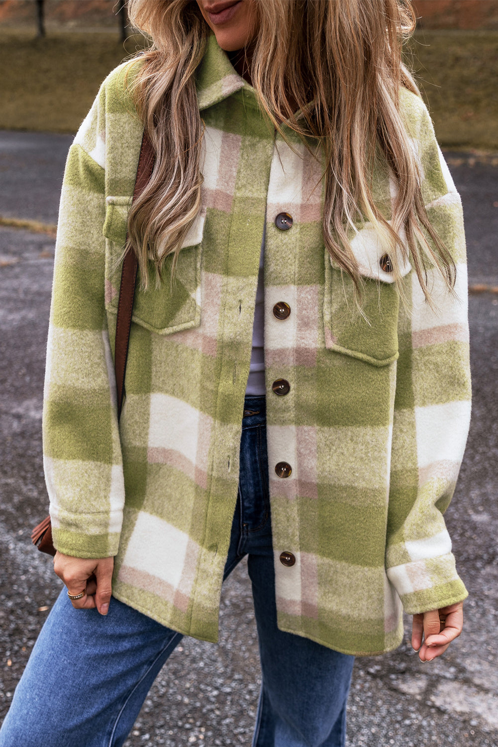 Sage Green Cozy Plaid Shacket Oversized