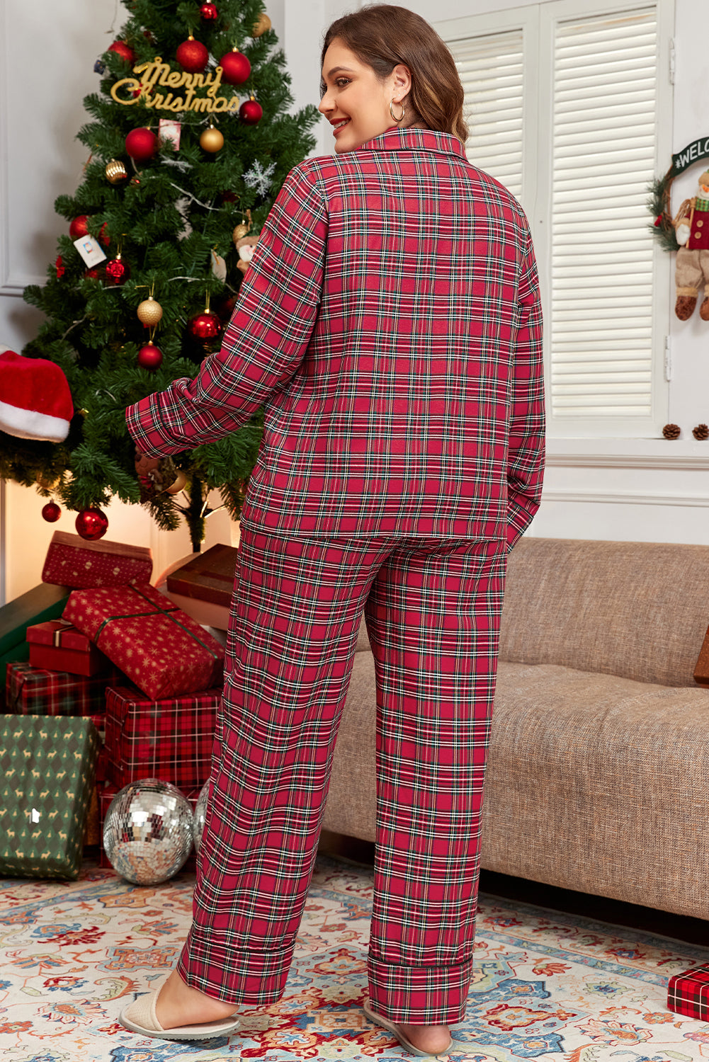 Comfy Christmas Plaid Set-plus size