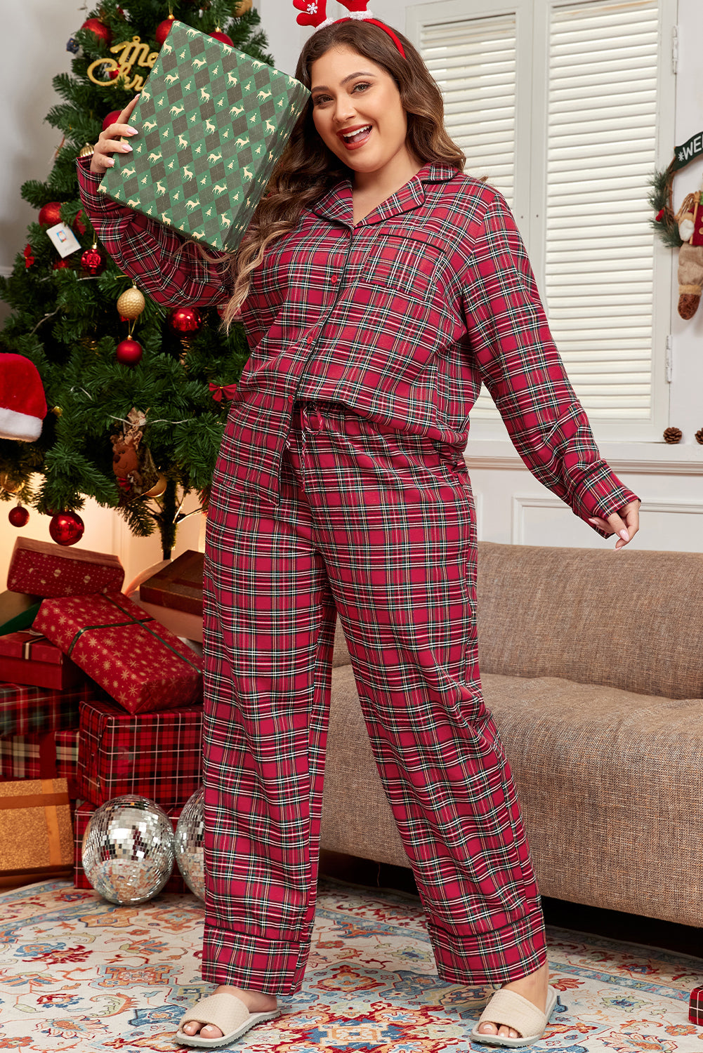 Comfy Christmas Plaid Set-plus size
