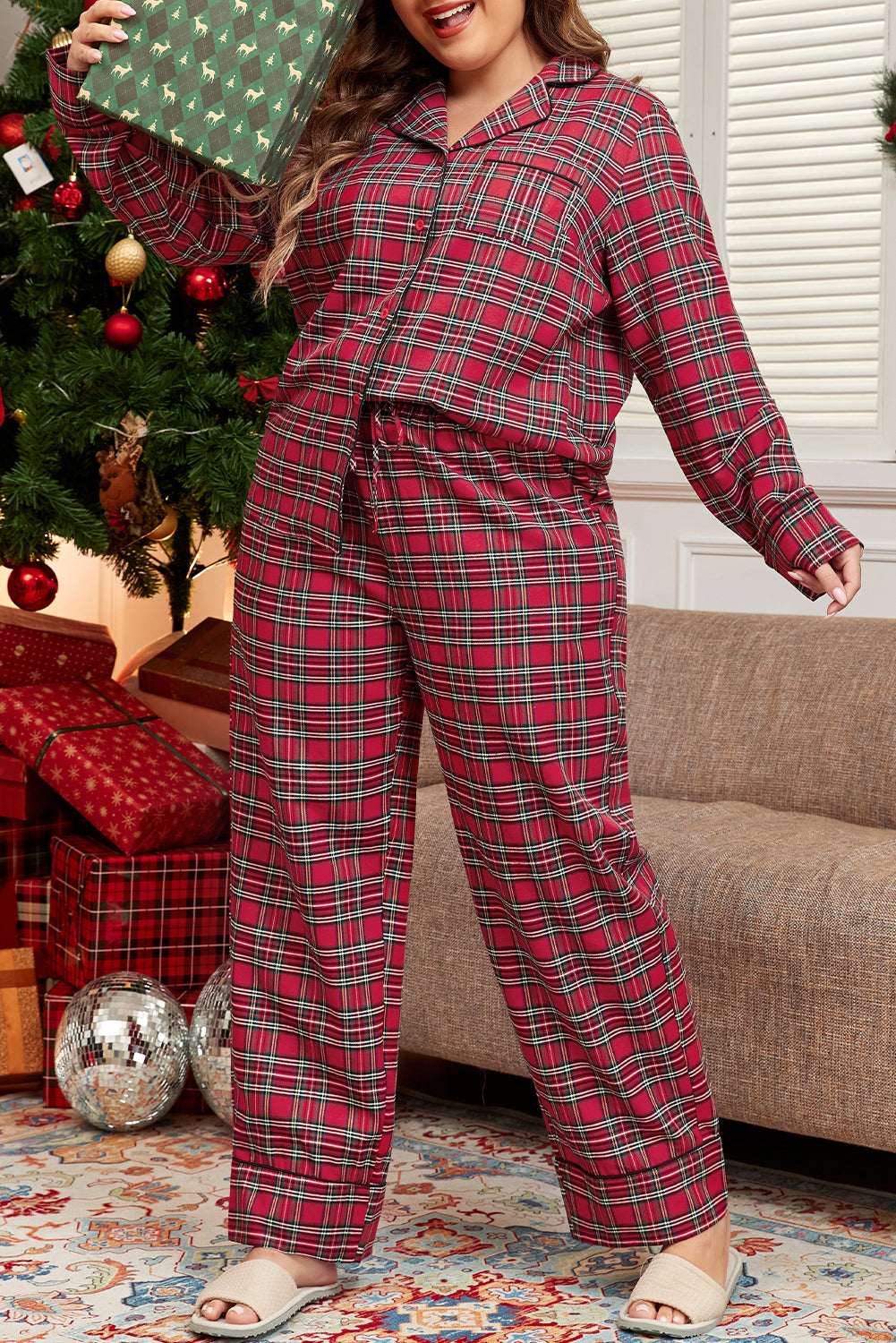 Comfy Christmas Plaid Set-plus size