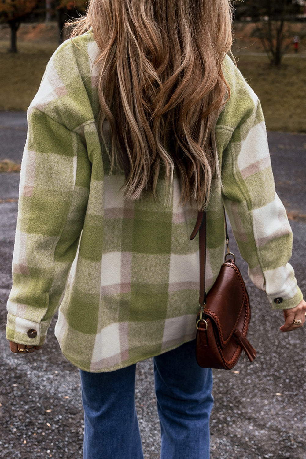 Sage Green Cozy Plaid Shacket Oversized