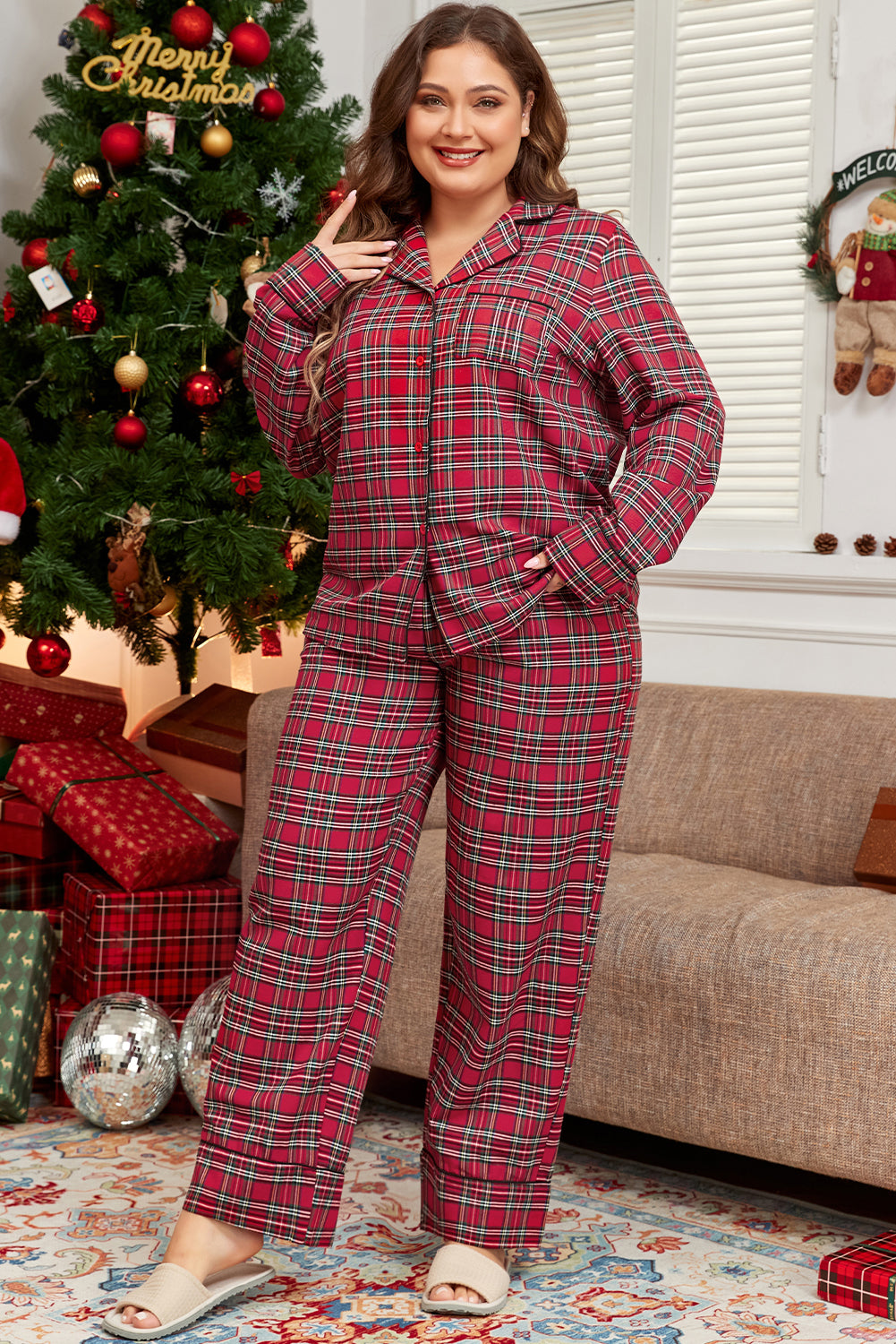Comfy Christmas Plaid Set-plus size