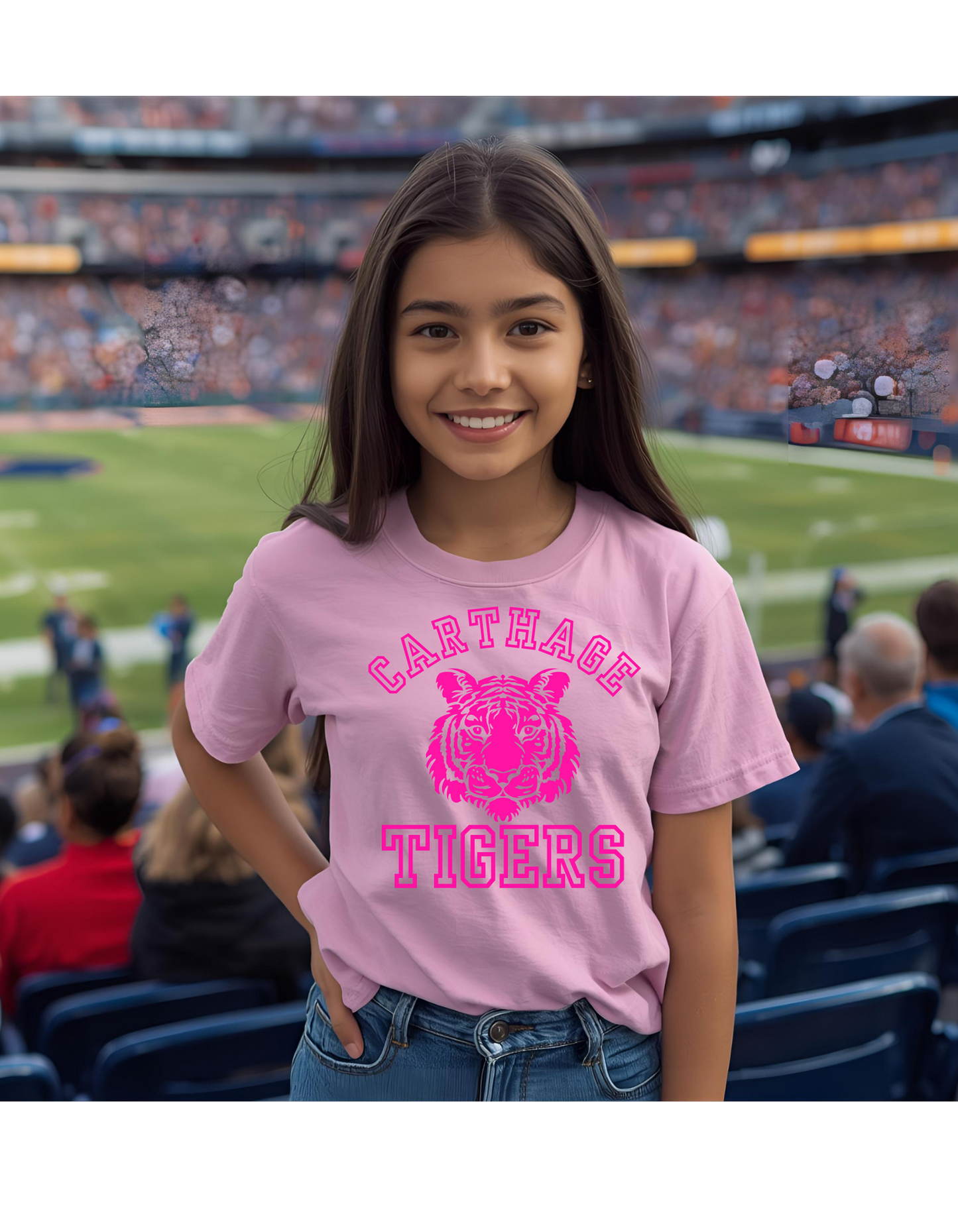 youth pink carthage tigers tee